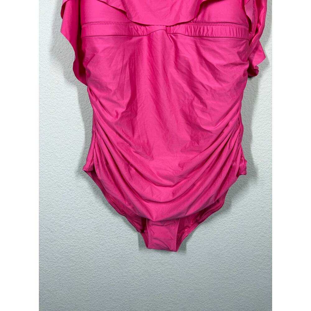 City Chic Size Medium/18 Ingrid Ruffle One Piece Fuchsia Pink Swimsuit Swimwear - Picture 7 of 15